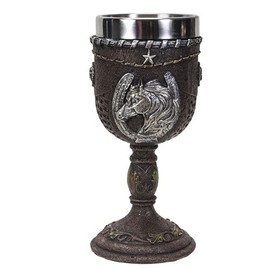 Pacific Giftware Western Themed Horse Emblem with Horseshoe Faux Leather Grapevine Stainless Steel 7fl oz Resin Goblet
