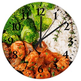 Wood Wall Clocks Silent Non-Ticking Large Numbers Battery Operated Cheese and Pepperoni Pizza Bakery Cafe Sushi Food Photo Wood Clocks Country Wall Decor for Yoga Room Classroom Art Room 15 Inch