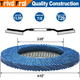 Flap Discs 4 1/2" for Angle Grinder - Trivd Frol 4 1/2 Flap Disc 40 Grit T29 Grinding Wheel, 7/8 Inch Zirconia Abrasive Angle Grinder Sanding Disc for Metal, Wood, Stainless Steel Finishing- 40 Pack