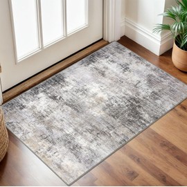 IOHOUZE Small Abstract Area Rug 2x3 Ft Entryway Rug Washable Door Mat Indoor Entrance, Non Slip Throw Rug, Printed Faux Wool Front Door Rug for Foyer Kitchen, Grey Beige