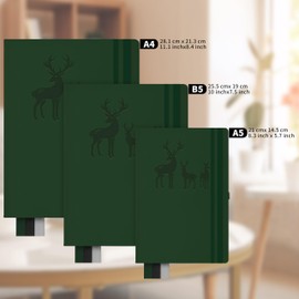 Qefuna Notebook A5 Lined, Bullet Journal A5 Thick Notepad, 360 Pages, Hardcover Leather Notebook, 100 gsm Lined Paper for Women, Men, Office, School Diary, 14.5 x 21 cm, Green