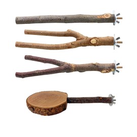 4 Pack Natural Wood Bird Perch Parrot Stand Branches Fork Toys,Pet Bird Cage Wooden Hanging Perch Platform Hammock Swing Toy for Small Parakeets,Budgies,Cockatiels,Conures,Macaws,Finches