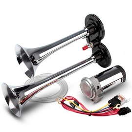 FARBIN Car Horn 12V 150db Super Loud Air Horn, Chrome Zinc Dual Trumpet Air Horns, Truck Horn with Compressor and Wire Harness, for Any 12V Vehicles