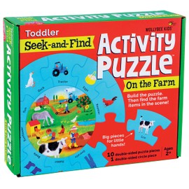 MOLLYBEE KIDS Toddler Seek-and-Find Activity Puzzle on The Farm, Toddler Scavenger Hunt Activity Puzzle, Ages 2+, 11 Pieces, Double-Sided