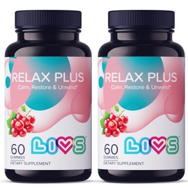 LIVS Relax Plus Ashwagandha Gummies for Adults & Kids | Stress Relief & Calm Support with GABA, Lemon Balm & L-Glutamine | Enhance Mood & Cognition - Vegan, Gluten Free | Pomegranate Flavor - 90 ct