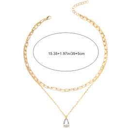 MOTIBACK Layered Necklaces for Women, Gold Stacked Necklaces CZ for Women,Dainty Teardrop Necklace Paper Clip Chain Pendant Choker Necklace Set
