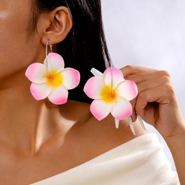 Xduargs Pink Zinc Dangle Hoop Earrings - Hawaiian Plumeria Flower Design - Earrings - Recommended Browse Node: 10382865031