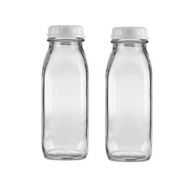 The Dairy Shoppe Glass Milk Bottle, Heavy Glass with Lid, Creamery Style (2, Pint)