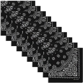 Kigeli 10 Packs Extra Large Bandana 27 x 27 Inch Large Cotton Paisley Fine Bandana Square Scarf Headwear for Women Head Face(Black,Simple Pattern)