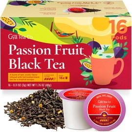 Gya Tea Co Passion Fruit Black Tea Pod (16 ct) - High Caffeine Iced Brew Tea for Refresh & Energy Kickstart the Day