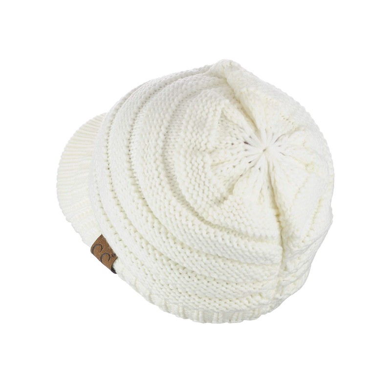 C.C Warm & Thick Cable Knitted Brim Visor Beanie Cap,