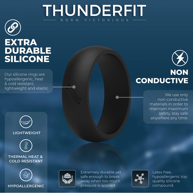 ThunderFit Silicone Wedding Rings for Men, 8 Rubber Engagement Bands