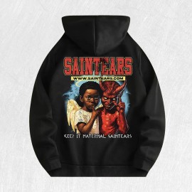 Saintears Angel & Devil Graphic Hoodie 100% Cotton US Warehouse 6 ColorsColor: Black, Size: M