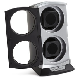 Diplomat Double Metallic Silver / Black Watch Winder with Built In IC Timer
