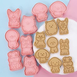 8 Pcs Puppy Cookie Cutter with Plunger Stamps, Cute Cookie Cutters for DIY Biscuit Dog Snacks Cheese Baking