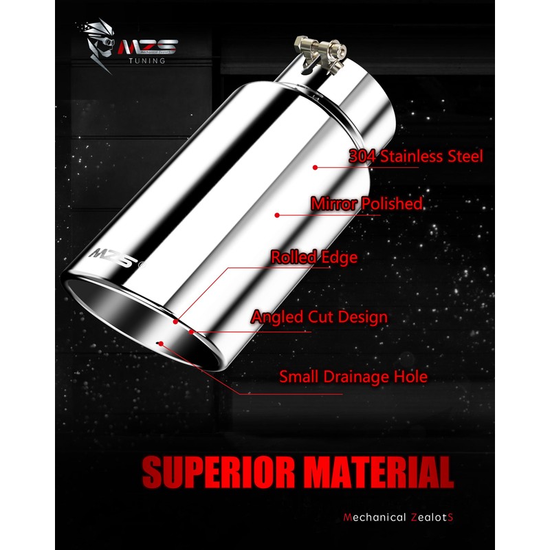 MZS Exhaust Tips, Stainless Steel 4" Inlet 6" Outlet 15"