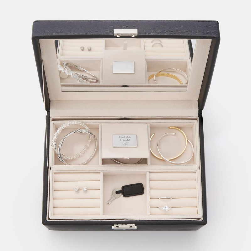 THINGS REMEMBERED Engraved Vegan Leather Large Jewelry Box in Black