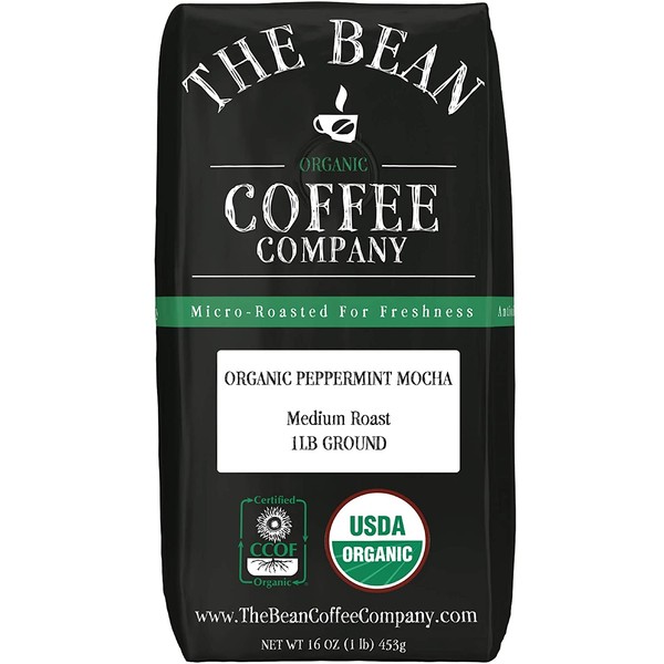 The Bean Coffee Company Organic Peppermint Mocha, Medium Roast, Ground, 16-Ounce Bag