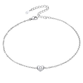 Sparkly Silver Anklet Initials Letter D Ankle Bracelets for Woman 925 Sterling Silver Heart Anklets Beach Party Wearing