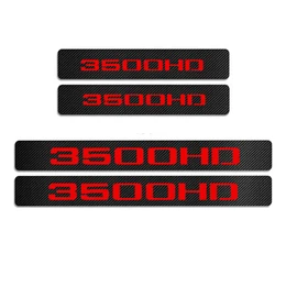 MAXDOOL 4Pcs Car Door Sill Protector Reflective 4D Carbon Fiber Sticker Decoration Door Entry Guard Door Sill Scuff Plate StickersCompatible with Silverado Sierra 3500HD(Red)