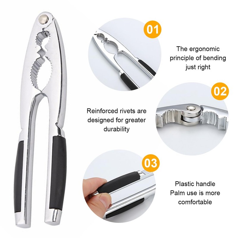 WeddHuis High-quality nutcracker, stainless steel, walnut cracker with non-slip handle,