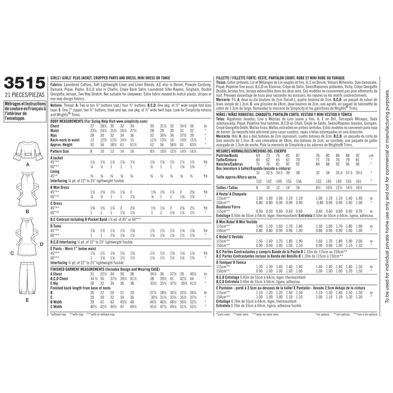 Simplicity Sewing Pattern 3515 Girls/Girls Plus Dresses, AA (8-10-12-14-16)