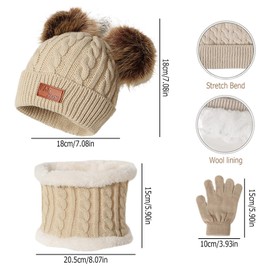 CHENKEE Children's Winter Hat Scarf Gloves Set of 3 Winter Beanie Hat Scarf Gloves Set Baby Hat Beanie Hat Girls Knitted Hat for Children 3-8 Years, beige