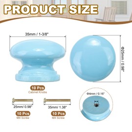 PATIKIL Blue Wood Round Drawer Knobs, 10 Pcs x 1-3/8 Inch, Set of 10 with Screws for Kitchen Cupboard Furniture Door