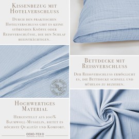 PaLulli® Muslin Bed Linen Set 135 x 200 cm Pillowcase 80 x 80 cm Children's Bed Linen Made of 100% Organic Cotton Oeko-Tex Certified Baby Bed Linen 135 x 200 cm + 80 x 80 cm (Blue)