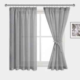 DWCN Voile Curtain Pencil Pleat Curtains with Tiebacks Sheer Curtains for Living Room Rod Pocket 2 Panels, Grey, W46 x L54 Inch