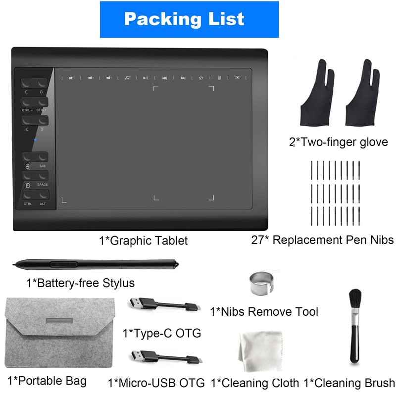 Graphics Drawing Tablet,10x6 inch Digital Writing Tablet with 8192 Levels