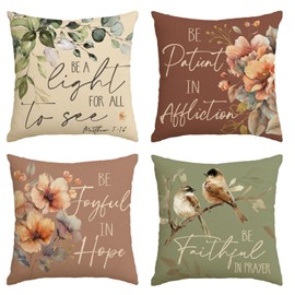 Artoid Mode Inspirational Sayings Leaves Flowers Birds Autumn Cushion Covers Set of 4 45 x 45 cm Case Decorative Cushion Cover Couch Living Room Decoration