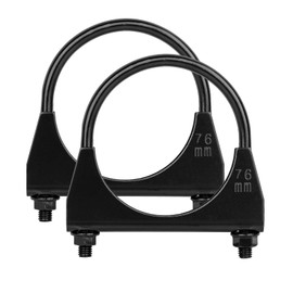 Krtopo 2PCS 76mm Exhaust Clamp Heavy Duty U Bolt Muffler Clamp Saddle Type Universal Stainless Steel Thickened Black for Car Exhaust Muffler Pipe Tail Pipe Connection (Fit 3” OD Tube)