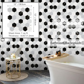 Mosaic Hexagon Peel and Stick Backsplash,12" x 12" Self Adhesive Back Splash Honeycomb Stick on Wall Tile for Kitchen,Bathroom,Fireplace,RV(10 Sheets)