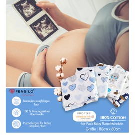 FENSILO Molleton Cloths, 80 x 80 cm, Pack of 4 Flannel Nappies Made of 100% Cotton, Molleton Nappy, Burp Cloths, Baby, Burp Cloth, Flannel Molleton Cloth, Unisex Burp Cloths for Boys or Girls, Pink