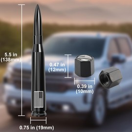 ENGIRETTE Car Bullet Antenna American Flag, Truck Short Antenna Replacement - Anti Theft Design, Carwash Safe for GM Chevy Silverado GMC Sierra 1500 2500 3500 HD Avalanche Denali Accessories, Black