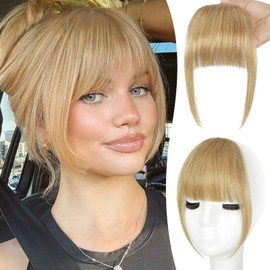 YOLIN Clip in Bangs, 100% Human Hair Bangs with Temples Bangs Hairpieces for Women Clip in Fake Bangs for Daily Wear (Ash blonde)