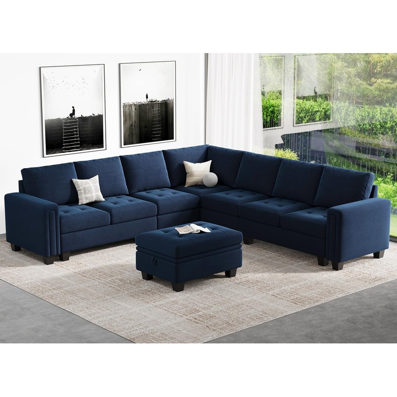 Belffin Small Storage Ottoman Module for Modular Sectional Sofa Blue