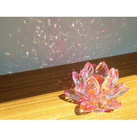Crystal Glass Figurine Colorful Lotus Flower Interior Flower Lotus Feng Shui Good Luck Suncatcher (Pink)