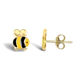 Jewelco London Ladies 9ct Yellow Gold Enamel Bumble Bee Stud Earrings
