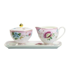 Gracie China Fantastic Pink Porcelain 3-Piece Sugar, Creamer And Tray Set