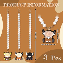 Whaline 3Pcs Pearl Chain for Cup Highland Cow Water Bottle Pearl Chain Cartoon Cow Charm Cute Animal Cup Chain Accessories for 30 & 40 OZ Tumbler with Handle