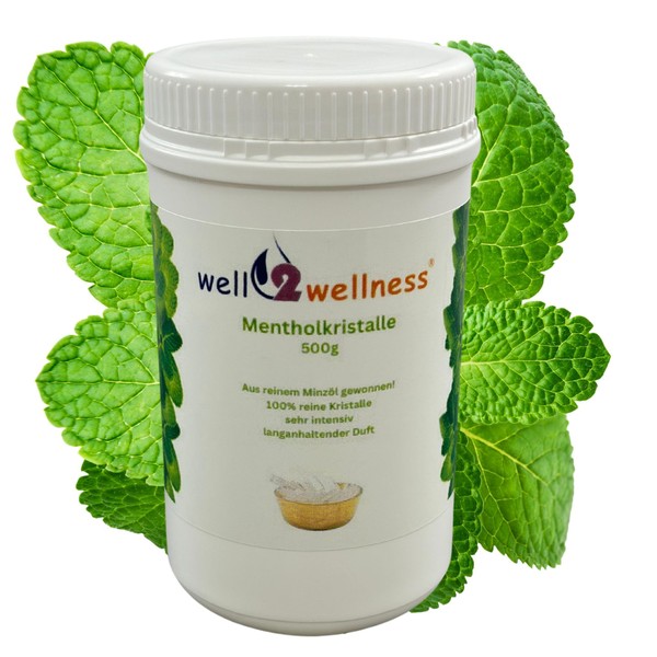 well2wellness Menthol Crystals Intensive in a 500g – 100% Pure Mint Oil Derived