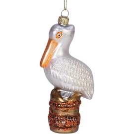 The Bridge Collection Pelican Ornament - Blown Glass Christmas Tree Ornament for Coastal Decor - Beach Life, Christmas at The Beach, Christmas Vacation
