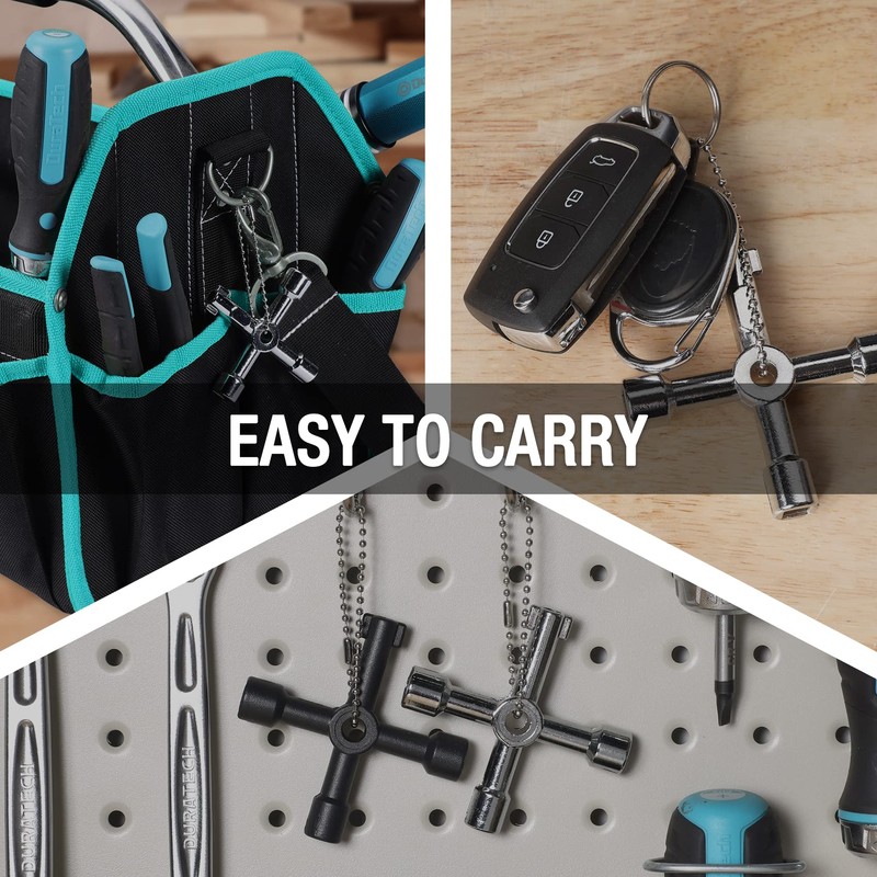 DURATECH 4 Way Utility Key, Multi-functional Water Key, 1-Pack, for