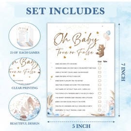 FQPJA Baby Shower Games, Oh Baby True Or False, Bear Themed Blue Party Games for 25 Players, Gender Neutral, Paper, Adult