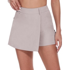 Soneven 15" Golf Shorts for Women with 2 Pockets High Waisted Athletic Skorts Tennis Skirts Light Grey