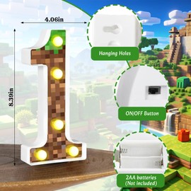 LANGFON Pixel Light Up Numbers Led Pixel Light for Home Birthday Party Decoration, Game Theme Lighting Pixel Numbers Table Centerpiece for Gamer Room Decor Gaming Gift Birthday Light up Sign (Number 1