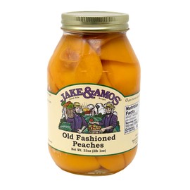 Jake & Amos Peach Halves 32 Oz. (2 Jars) - Home-Made Style Canned Peaches - Traditional Recipe - Non-GMO Ingredients