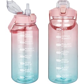 DEARRAY Tritan Water Bottle with Straw and Time Marking, 2 Litres, BPA-Free, Motivational Water Bottle with Time, Large Sports Bottle for Gym, Fitness, Hiking